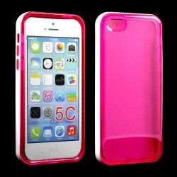 Apple iPhone 5C Clear Gummy Bumper Hybrid Case (White Hot Pink)